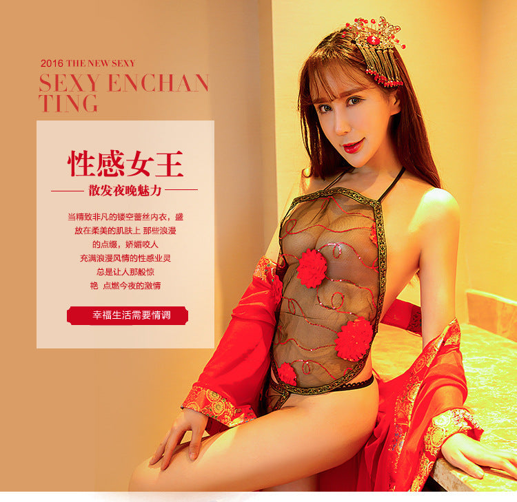 【組合裝】古代透明服唐裝肚兜式情趣內衣火辣成人性感誘惑復古風吊女帶睡衣