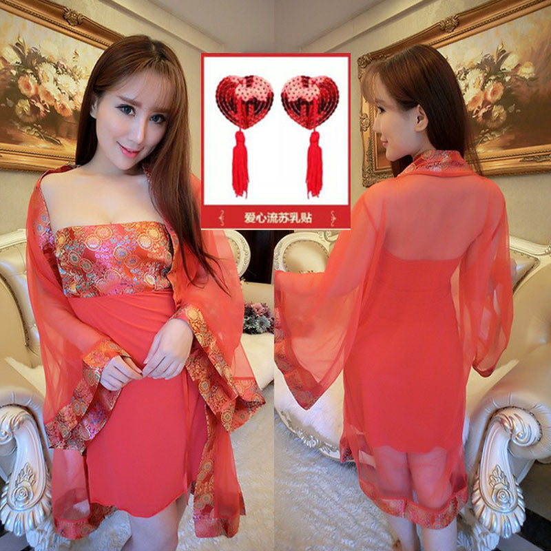 【組合裝】古代透明服唐裝肚兜式情趣內衣火辣成人性感誘惑復古風吊女帶睡衣