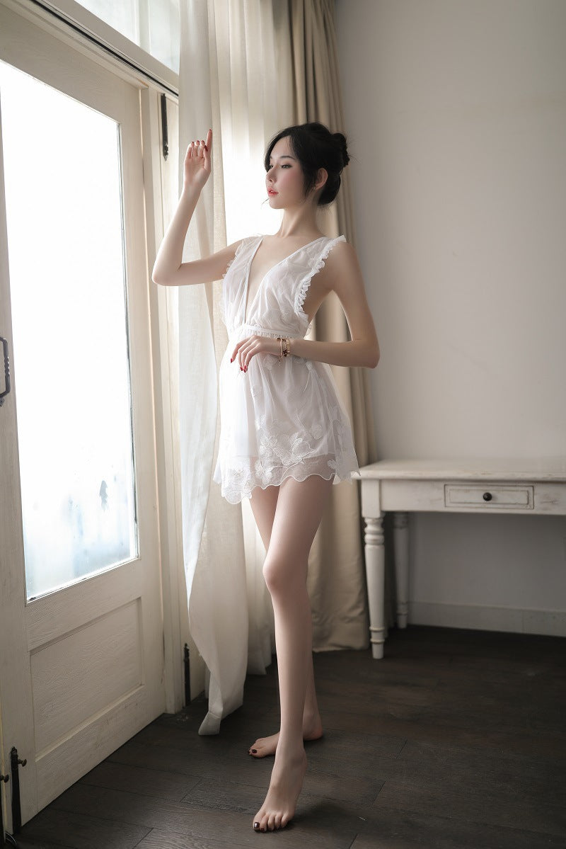 【A-1094】新款情趣內衣蝴蝶刺繡花女性感睡裙清新誘惑套裝代發