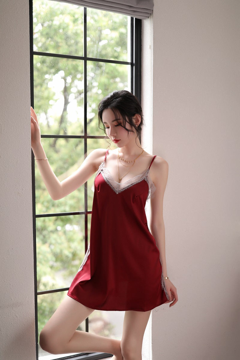 【A-1359】性感吊帶蕾絲睡裙誘惑情趣內衣短裙套裝女式家居睡衣