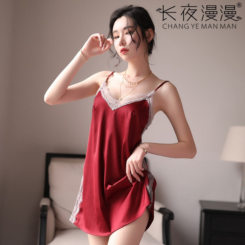 【A-1359】性感吊帶蕾絲睡裙誘惑情趣內衣短裙套裝女式家居睡衣