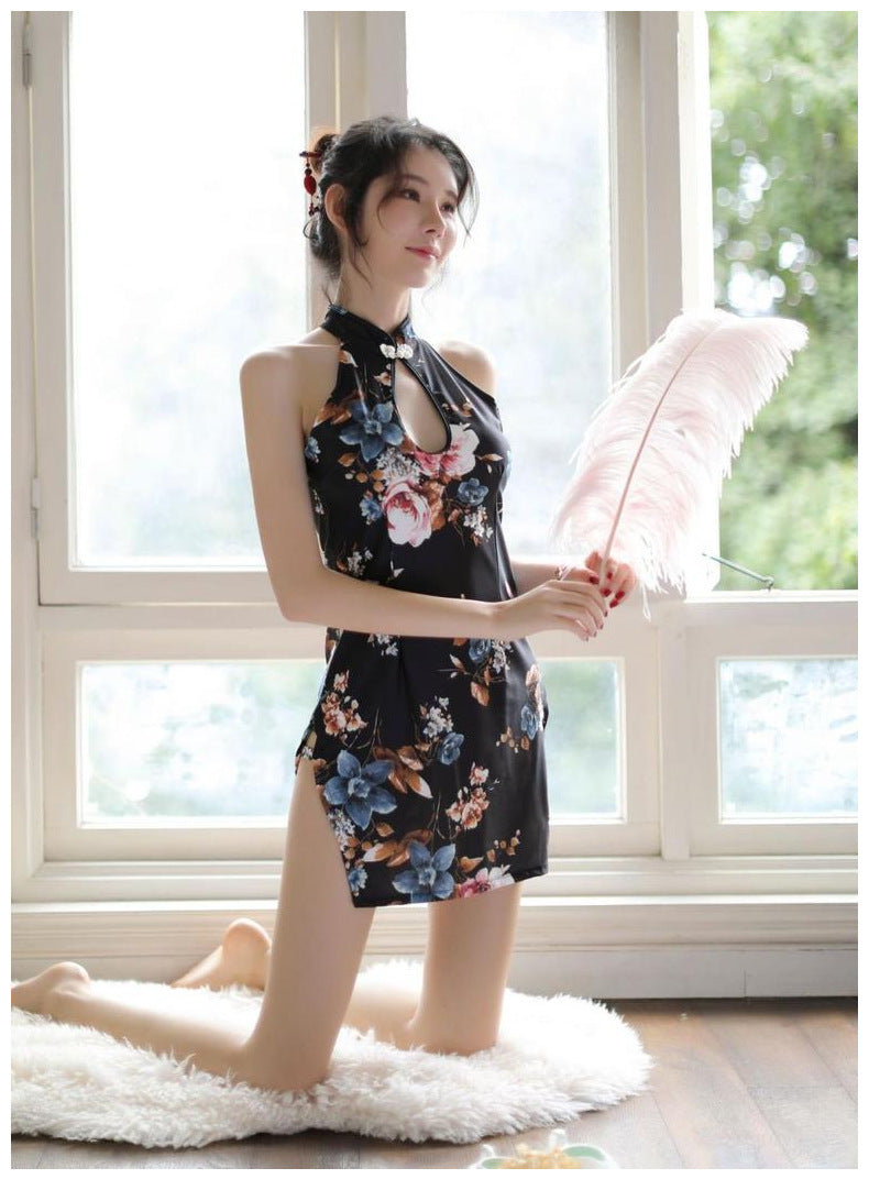 【A-1253】性感情趣內衣印花旗袍夜店緊身包臀旗袍制服誘惑套裝