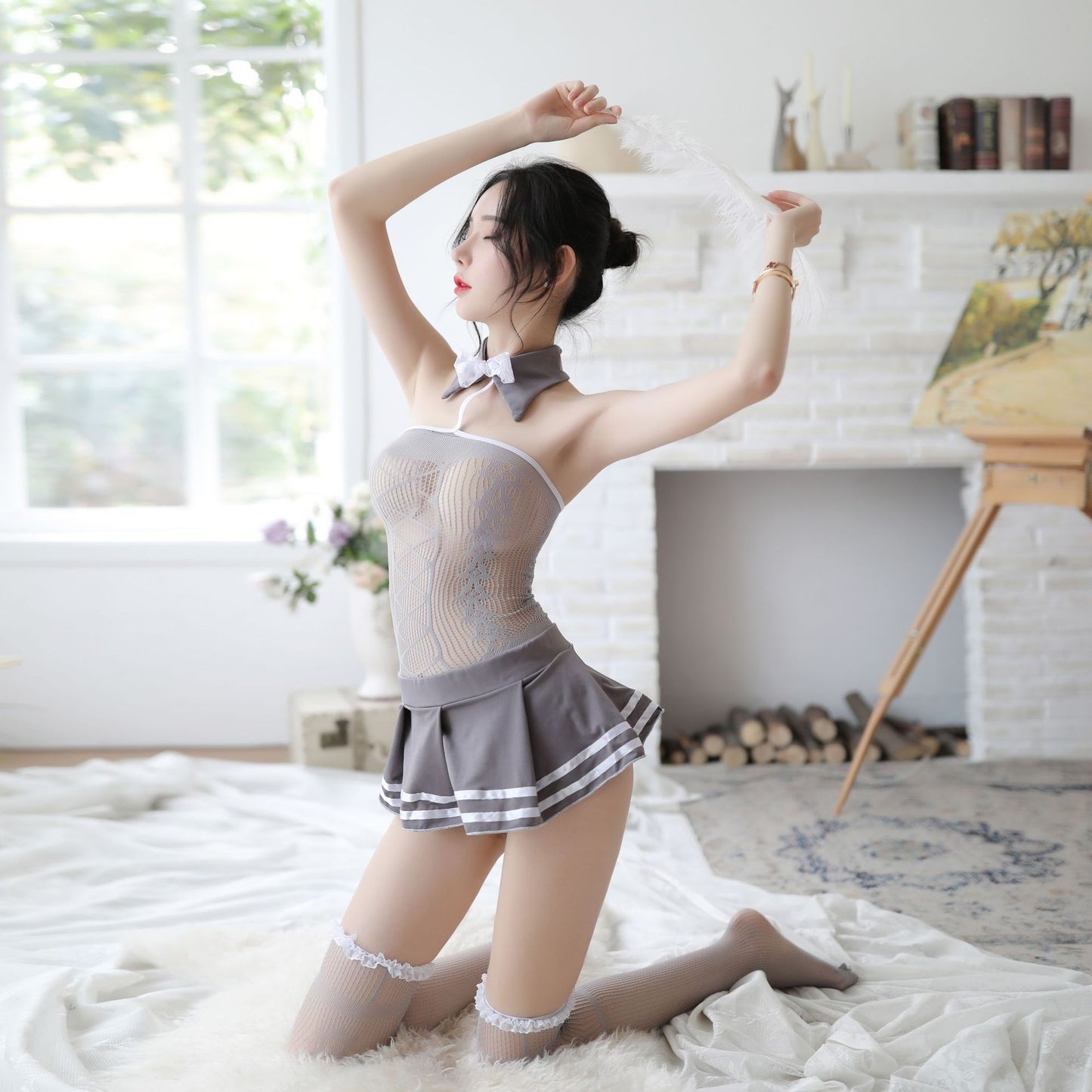 【A-009】歐式美女情趣內衣性感鏤空制服誘惑睡衣套裝連體網衣