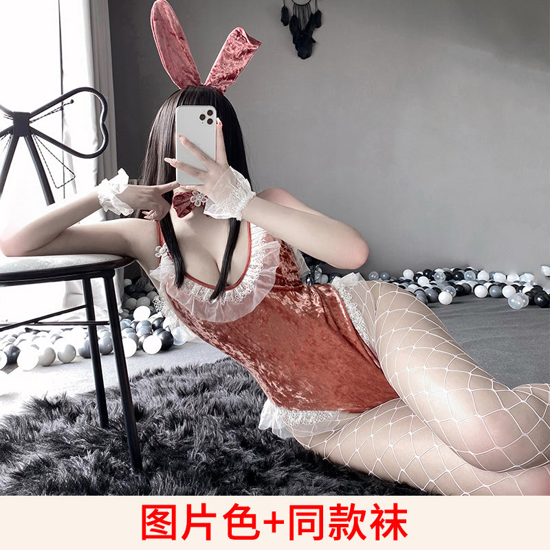 BT2453-情趣內衣女絲絨可愛蕾絲免脫兔女郎性感制服誘惑鏤空套裝