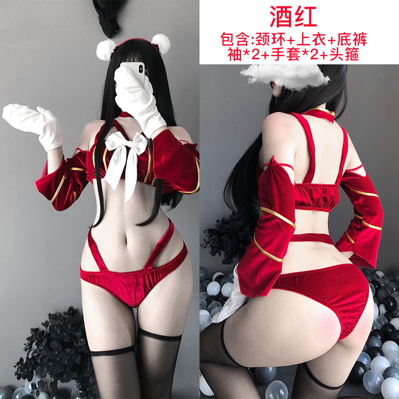 BT2420-情趣內衣金絲絨性感裹胸猫女郎角色扮演露腰激情套裝