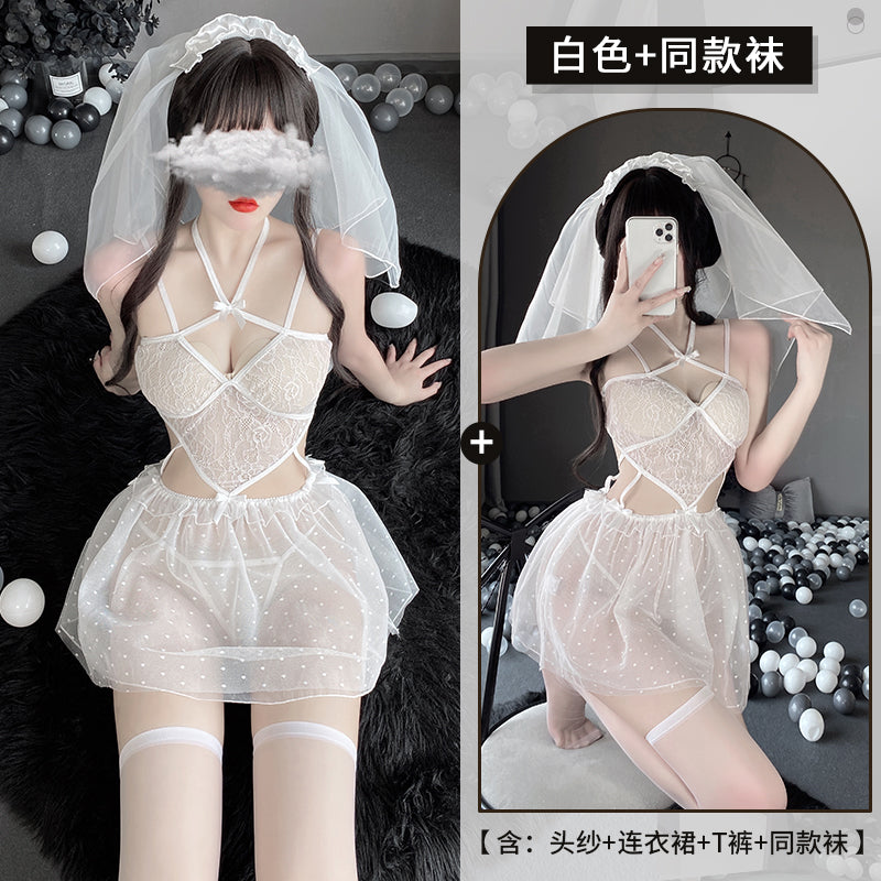 BT2548-情趣內衣網紗透視火辣小胸愛心新娘角色扮演誘惑套裝