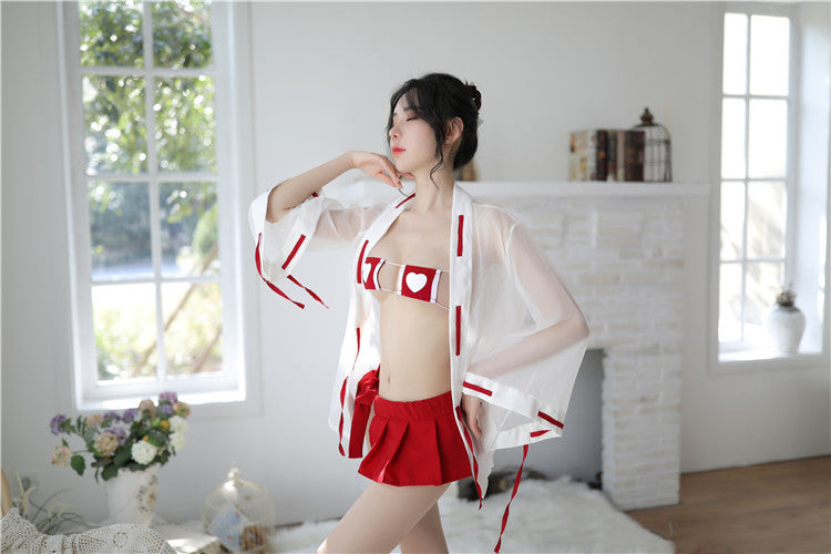 【A-1369】情趣內衣日式cosplay女巫愛心捆綁式百褶裙制服誘惑套裝