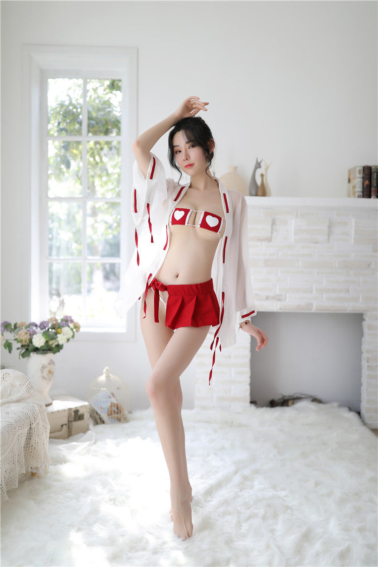 【A-1369】情趣內衣日式cosplay女巫愛心捆綁式百褶裙制服誘惑套裝