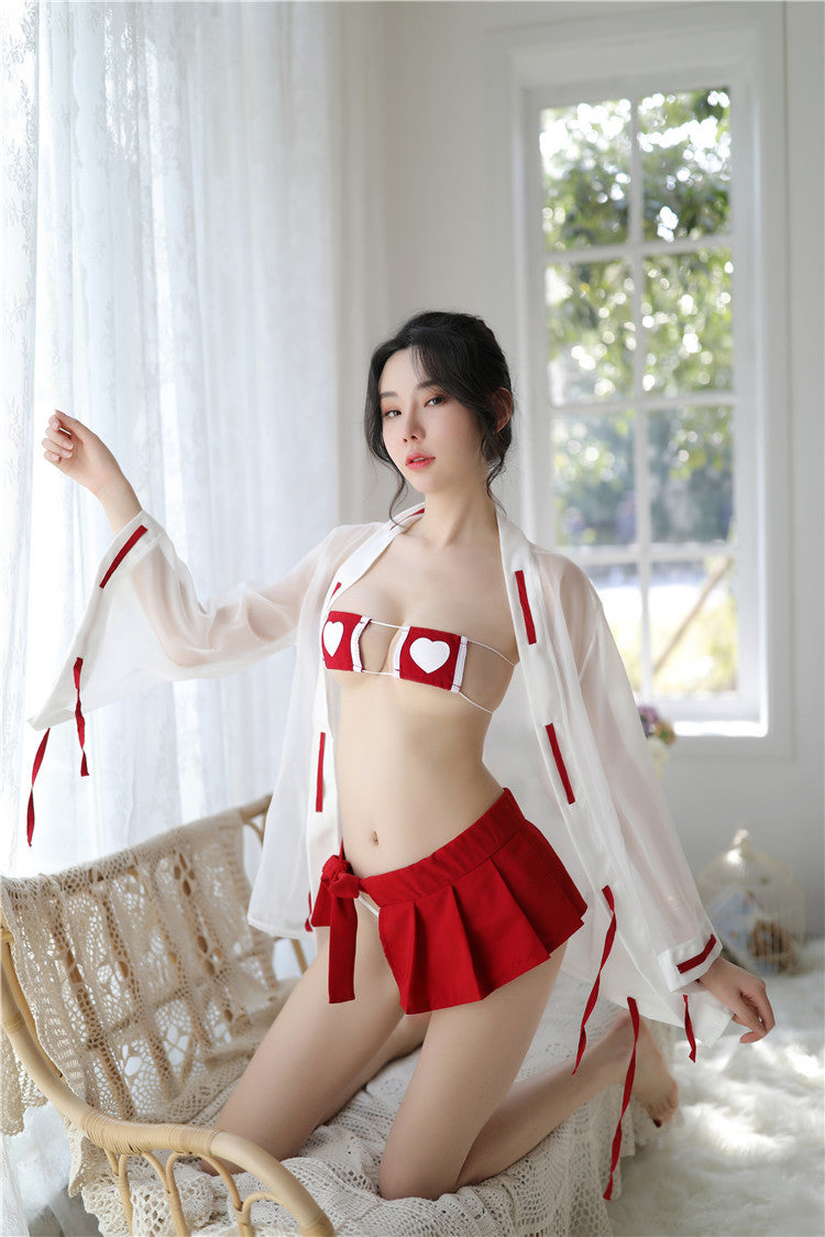【A-1369】情趣內衣日式cosplay女巫愛心捆綁式百褶裙制服誘惑套裝