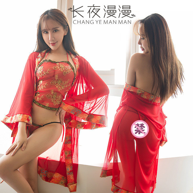 【組合裝】古代透明服唐裝肚兜式情趣內衣火辣成人性感誘惑復古風吊女帶睡衣