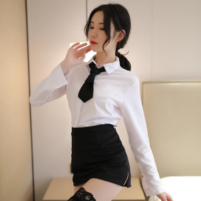【A-1274】情趣內衣套裝情趣秘書制服性感白衣黑裙職業彈力套裝