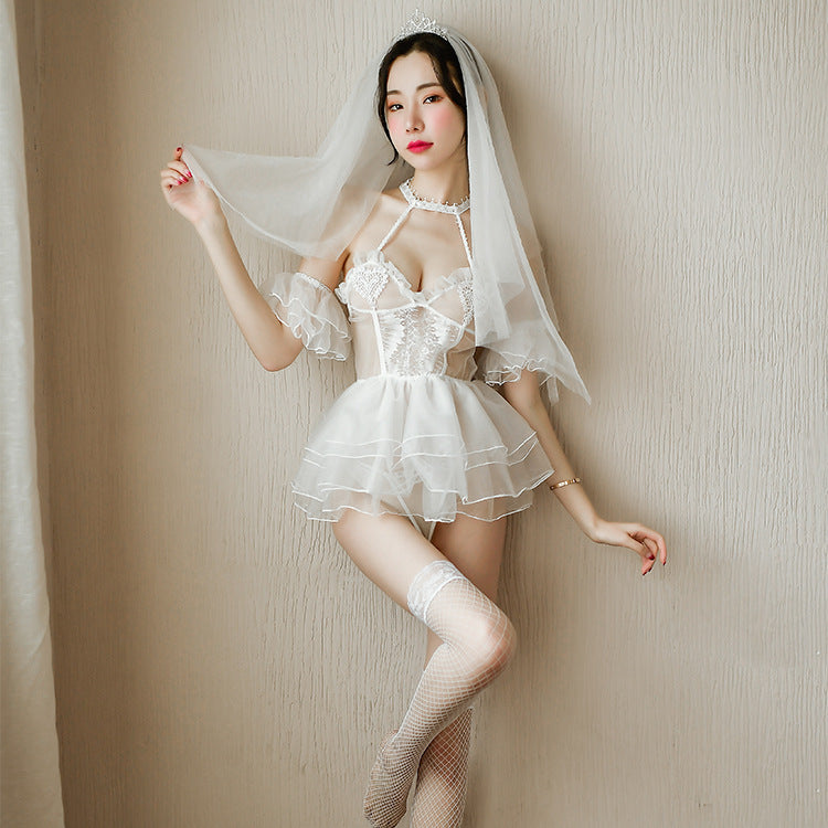 【A-1514】情趣內衣女性感誘惑透明白色婚紗新娘裝套裝廠家代發