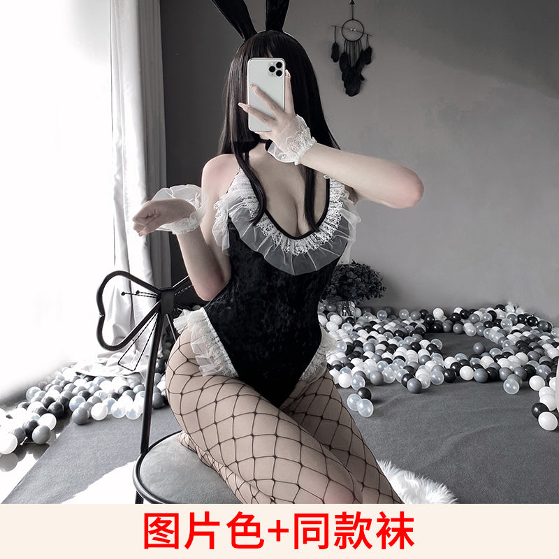 BT2453-情趣內衣女絲絨可愛蕾絲免脫兔女郎性感制服誘惑鏤空套裝