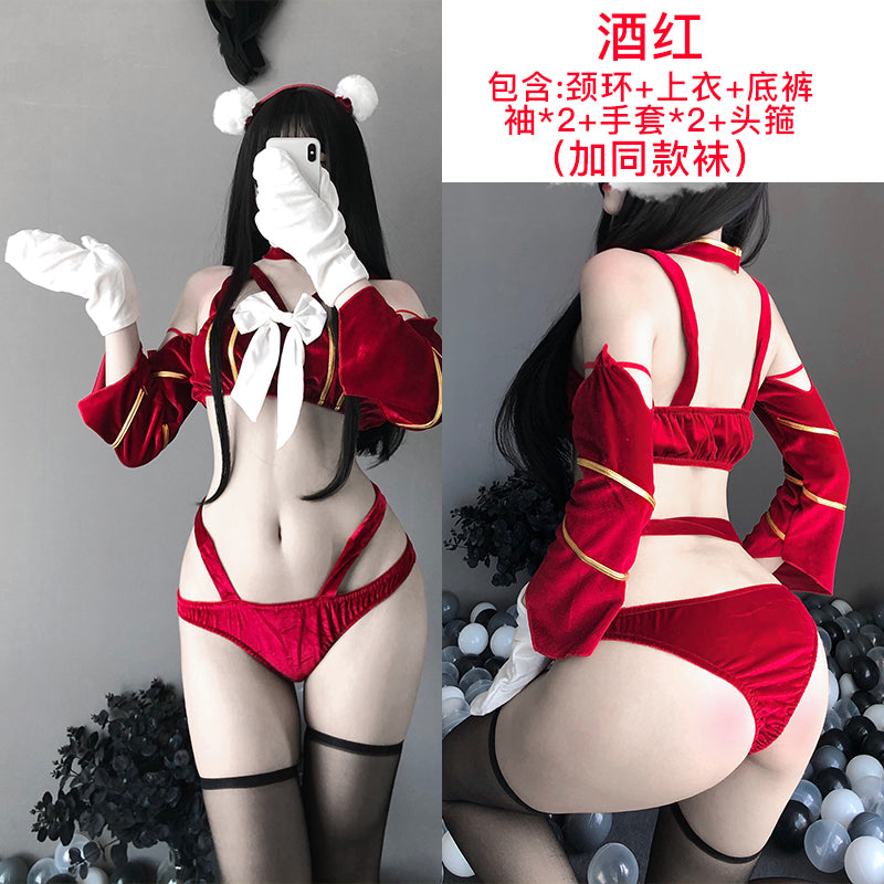 BT2420-情趣內衣金絲絨性感裹胸猫女郎角色扮演露腰激情套裝