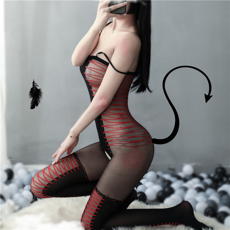 AO8848-情趣內衣女式吊帶誘惑情趣連體衣開襠連身襪絲襪