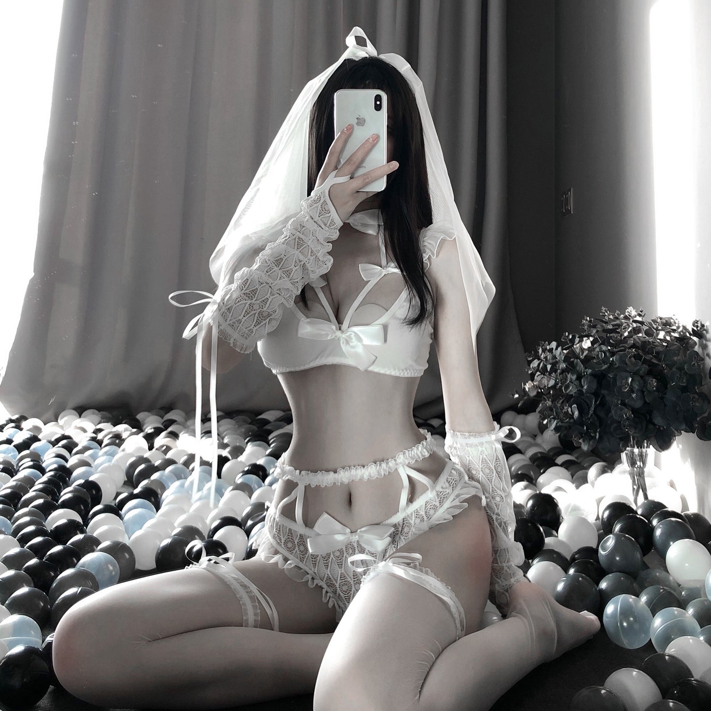 BT1159-新款情趣內衣性感露乳蝴蝶結三點蕾絲婚紗新娘裝