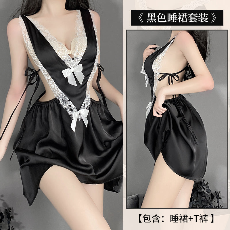 BS2553-情趣内衣性感露乳缎面蕾丝睡衣女吊带睡裙家居服
