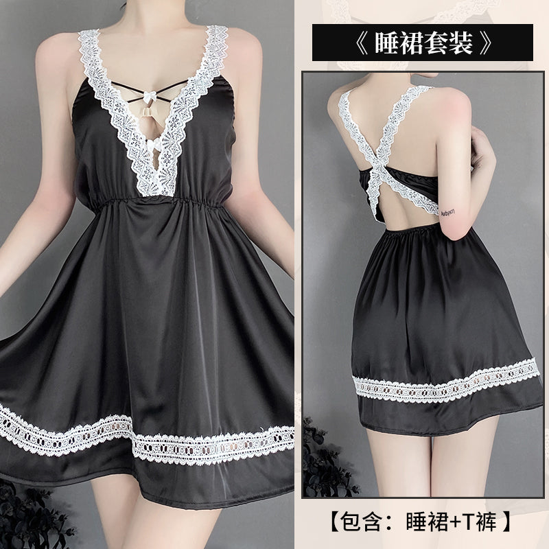 BS2554-情趣內衣女性感雪紡透視誘惑甜美荷葉邊吊帶睡裙套裝
