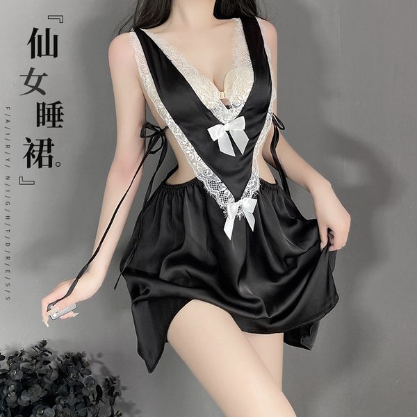 BS2553-情趣内衣性感露乳缎面蕾丝睡衣女吊带睡裙家居服