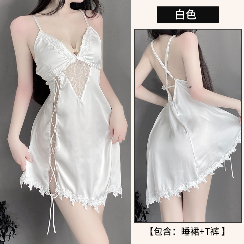 BS2534-性感蕾絲誘惑露背顯瘦睡衣開叉吊帶裙家居服