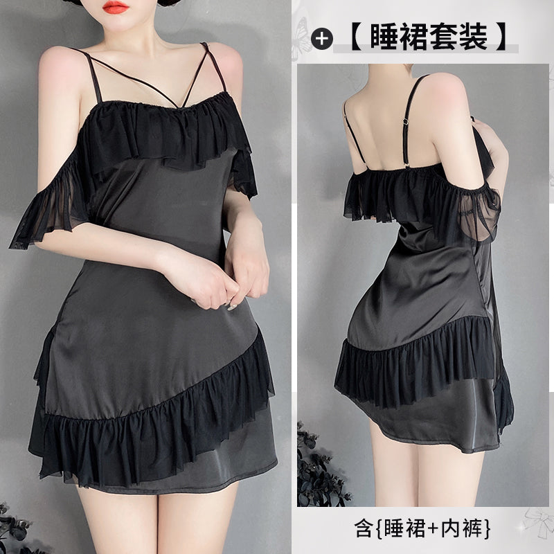 BS2549-性感大碼開襟誘惑薄款吊帶睡裙睡袍浴袍女家居服套裝