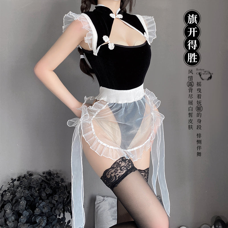 BT2565-情趣內衣性感透視誘惑綁帶露乳旗袍修身挑逗制服套裝