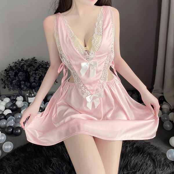BS2553-情趣内衣性感露乳缎面蕾丝睡衣女吊带睡裙家居服