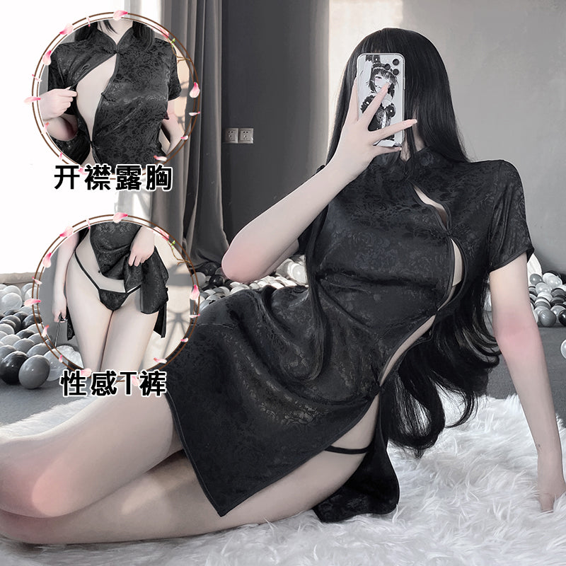 BT9073-性感睡衣內衣套裝復古包臀蝕骨旗袍火辣制服鏤空綁帶挑逗騷