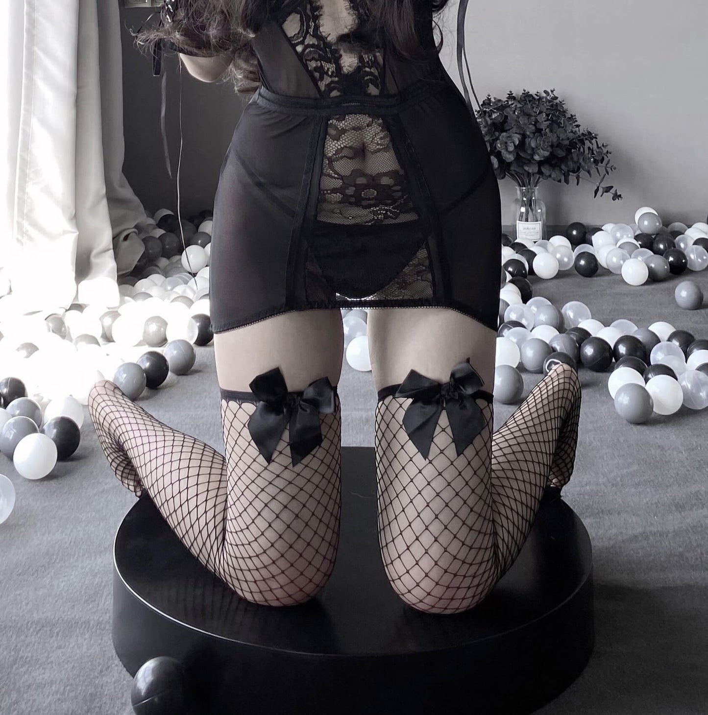 BCY3062-少女性感蝴蝶結網襪情趣大網眼女士漁網絲襪長筒襪