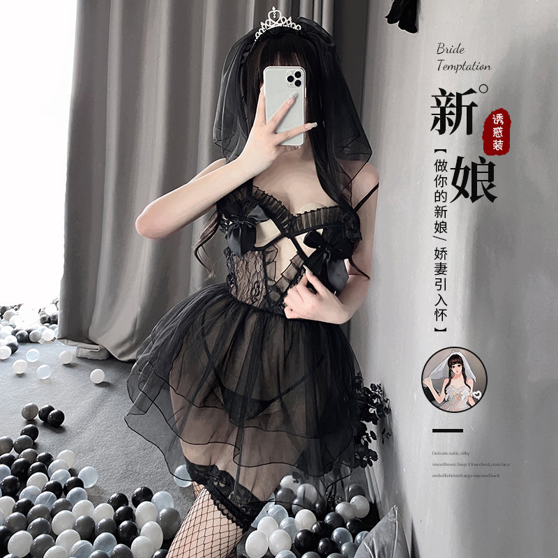 BT2541-情趣內衣性感小胸甜美網紗新娘開檔免脫連體衣制服騷