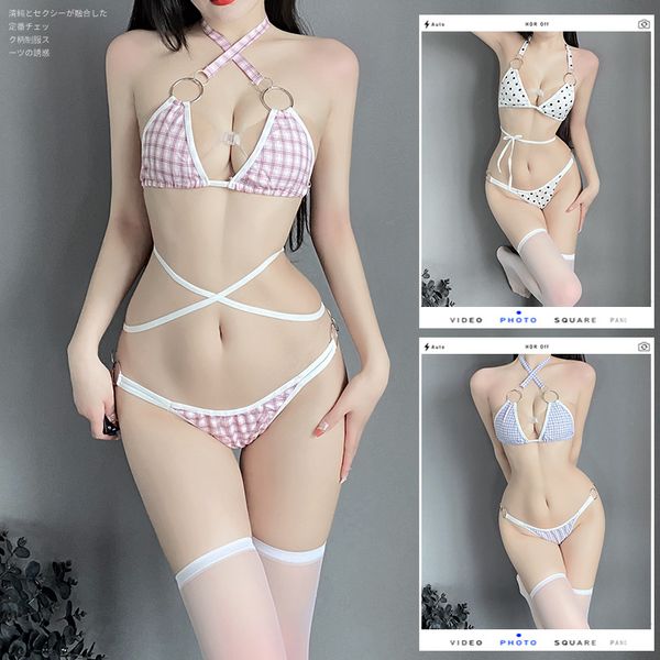 BT1038-三點式情趣內衣性感比基尼小胸漏乳比基尼誘惑女僕套裝