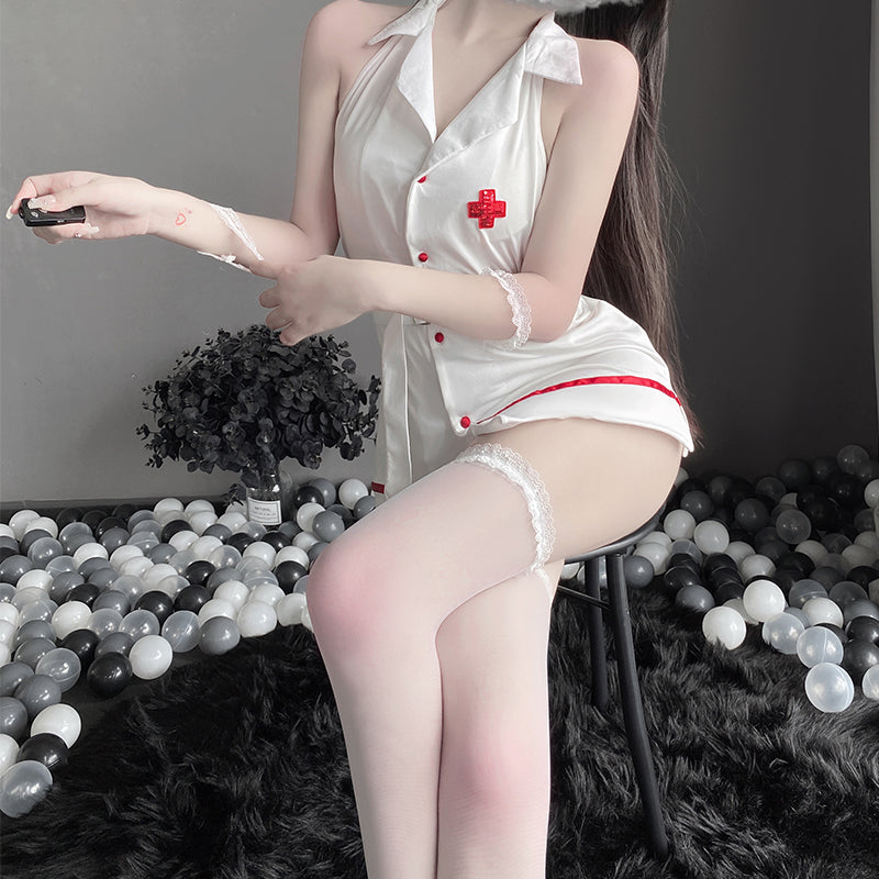 BT1024-情趣內衣女性感V領激情短裙護士角色扮演制服套裝