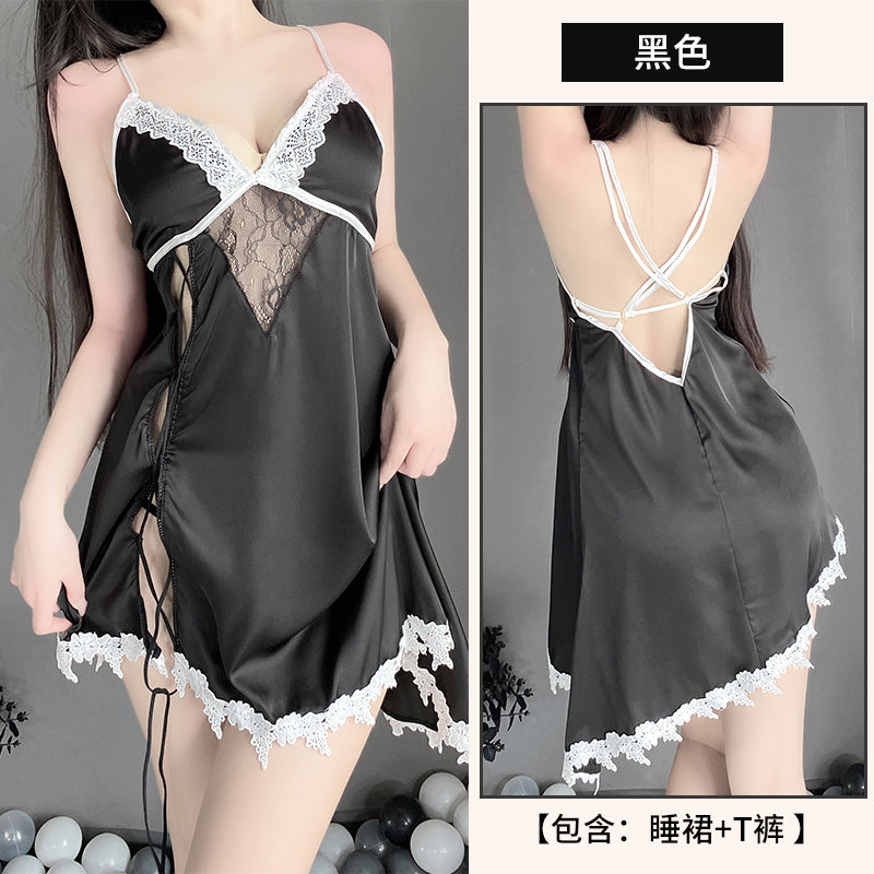 BS2534-性感蕾絲誘惑露背顯瘦睡衣開叉吊帶裙家居服
