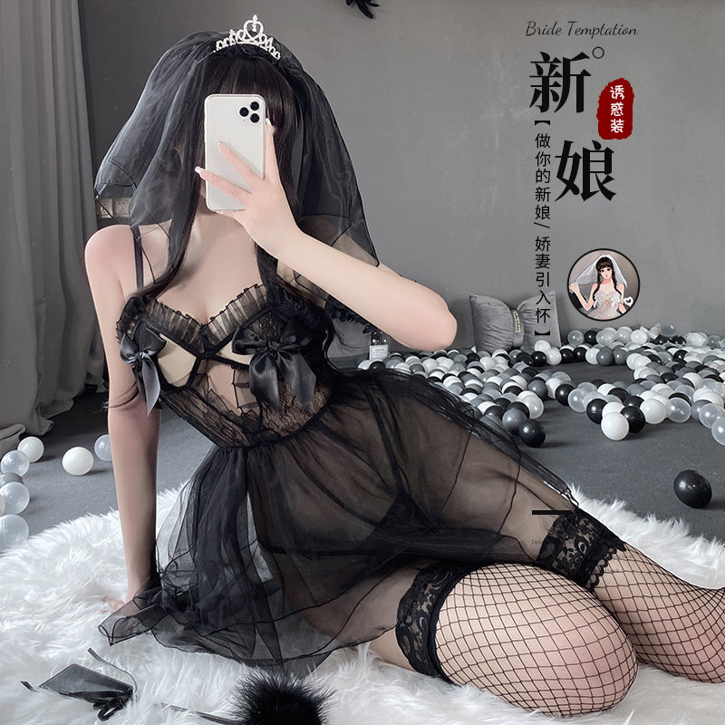 BT2541-情趣內衣性感小胸甜美網紗新娘開檔免脫連體衣制服騷