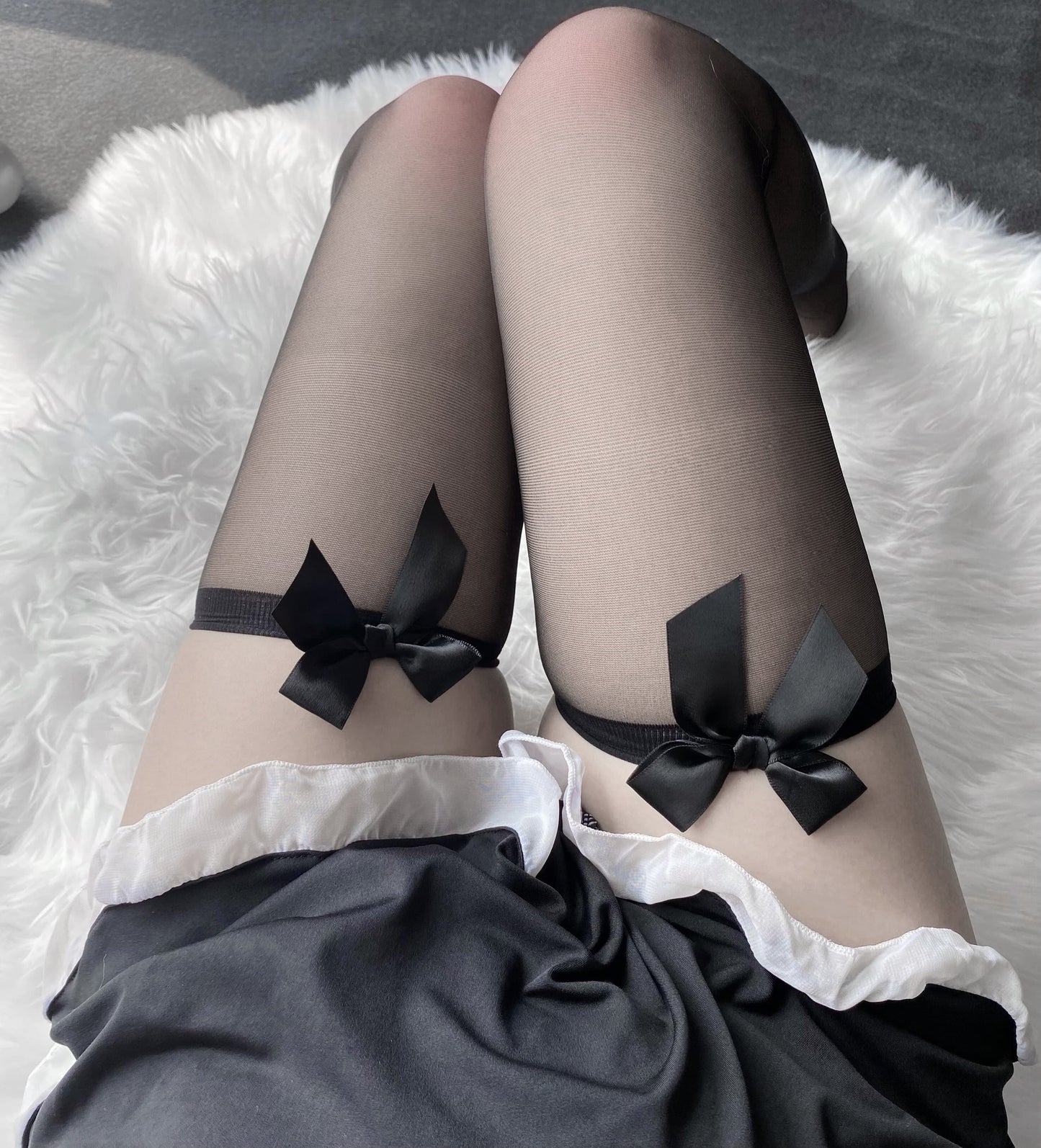 BCY3056-長筒情趣絲襪蝴蝶結白色性感長筒襪女士情趣大腿襪