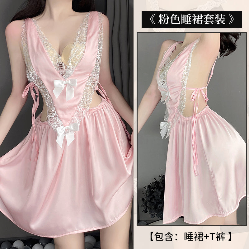 BS2553-情趣内衣性感露乳缎面蕾丝睡衣女吊带睡裙家居服