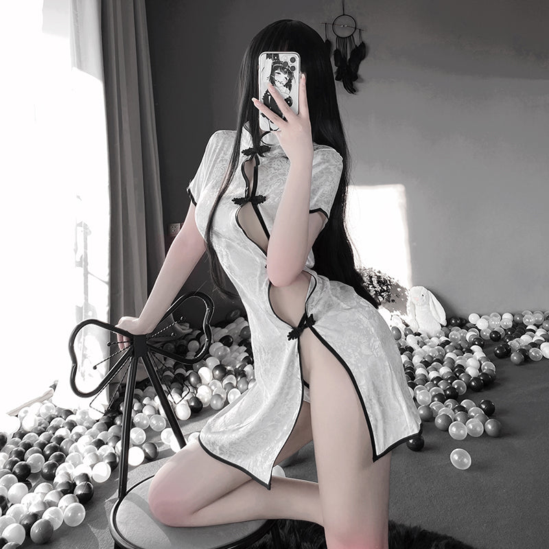 BT9073-性感睡衣內衣套裝復古包臀蝕骨旗袍火辣制服鏤空綁帶挑逗騷