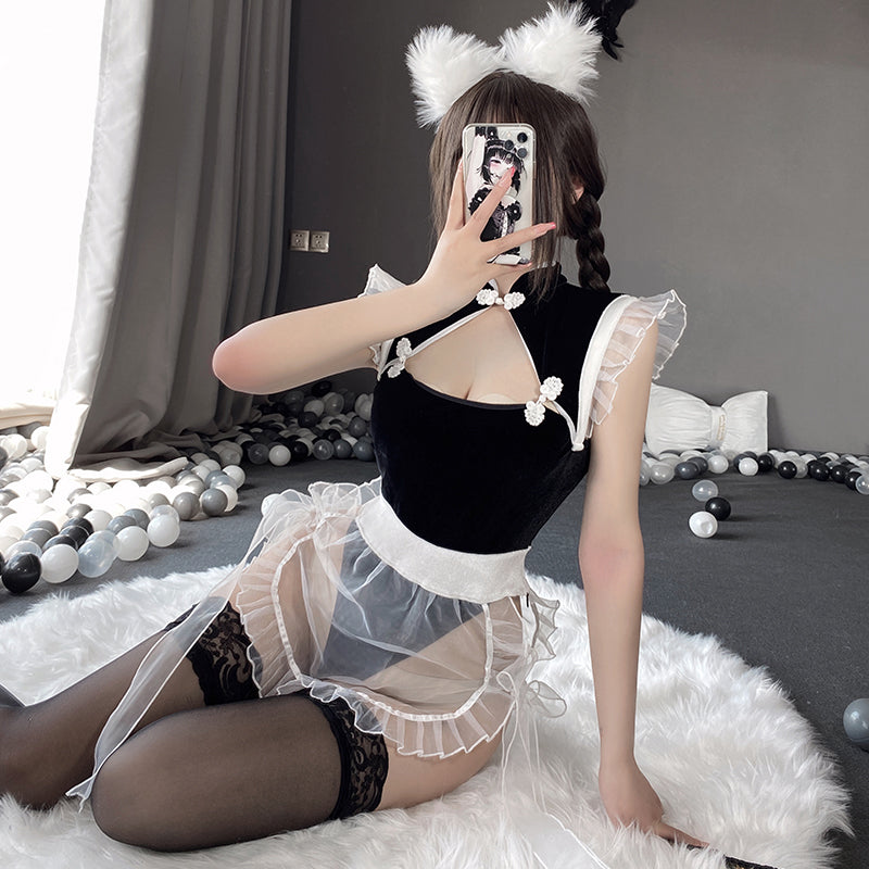 BT2565-情趣內衣性感透視誘惑綁帶露乳旗袍修身挑逗制服套裝