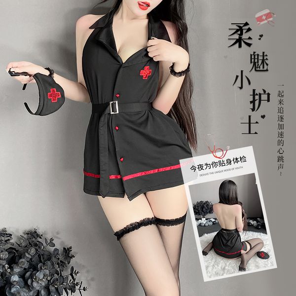 BT1024-情趣內衣女性感V領激情短裙護士角色扮演制服套裝