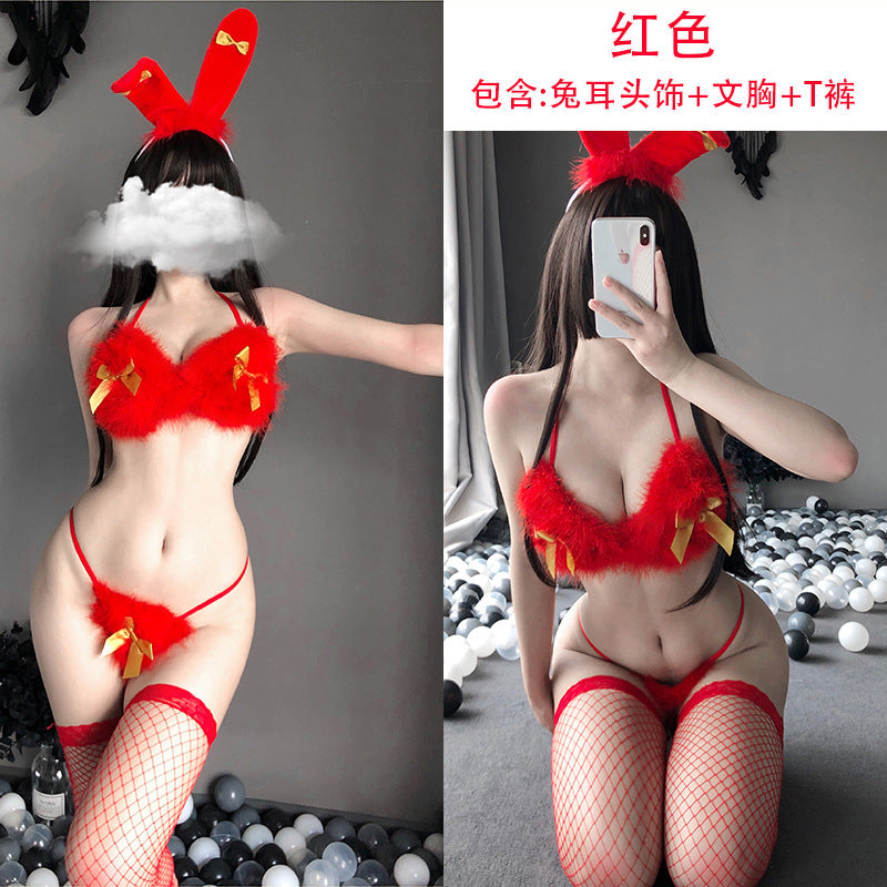BT2418-情趣內衣制服誘惑性感文胸俏皮兔女郎髮箍聖誕三點套裝