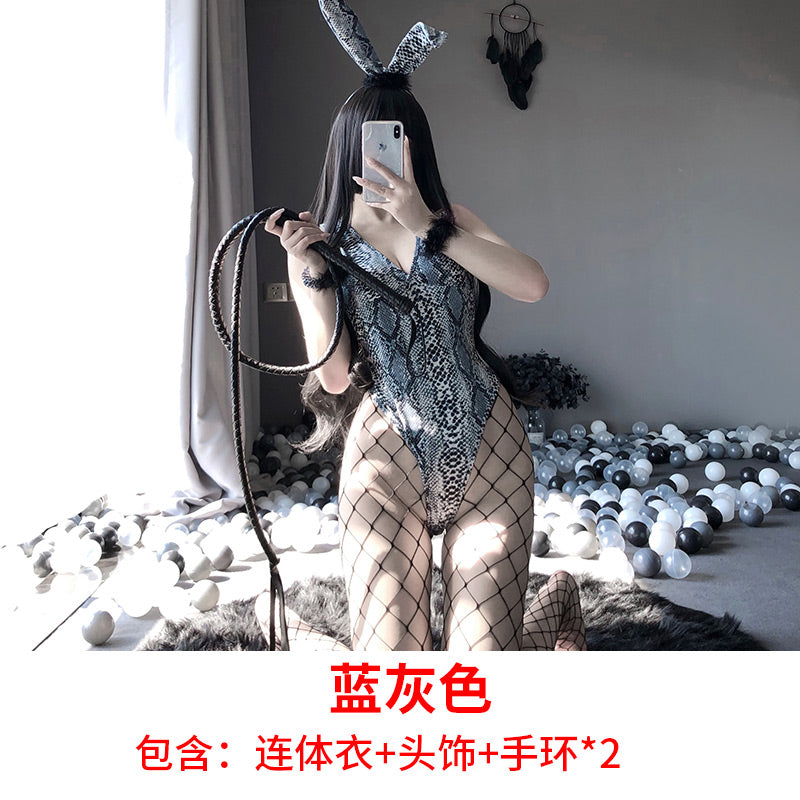 BT2297-情趣內衣新款性感掛脖露背綁帶可愛兔耳兔尾三角連體衣開襠