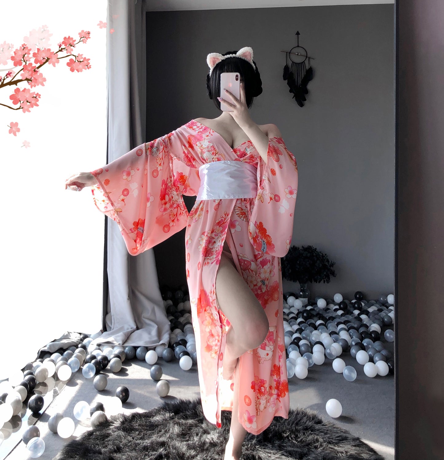 BT1143-情趣內衣日系和服女長款猫女情趣睡衣誘惑女雪紡