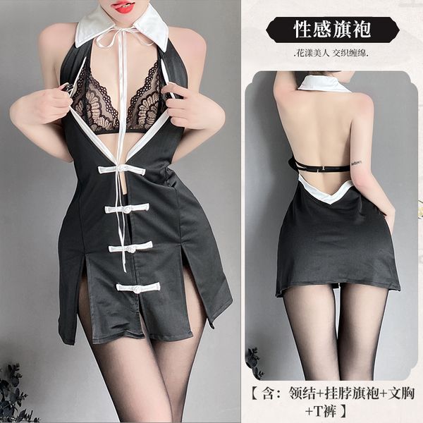 BT2622-情趣內衣女蕾絲免脫挑逗透視鏤空性感睡衣旗袍套裝制服誘惑