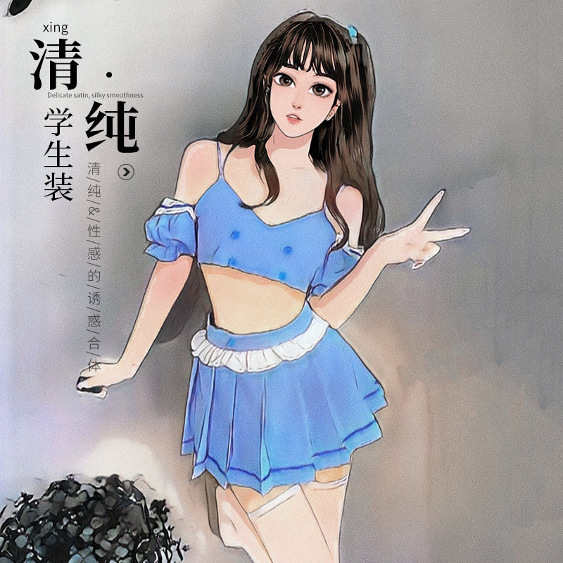 BT2547-情趣內衣性感抹胸誘惑齊臀短裙清純學生裝床上制服套裝