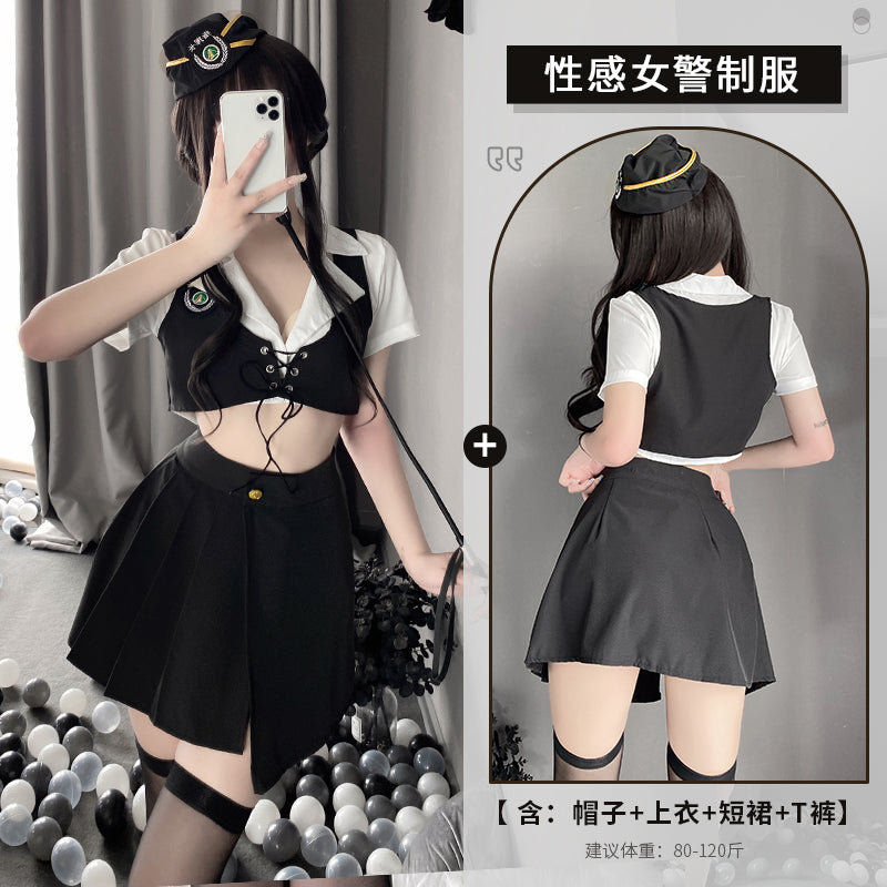 BT2540-情趣內衣女式角色扮演性感誘惑黑色空姐制服套裝激情