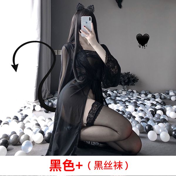 BS2304-情趣內衣性感透視誘惑長裙綁帶露背蕾絲掛脖修身睡衣