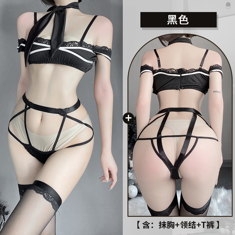BT2550-情趣內衣性感抹胸誘惑三點清純學生裝露腰床上制服套裝