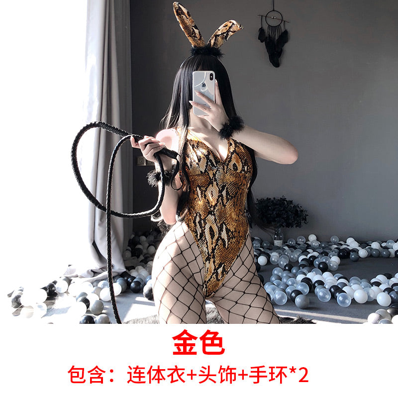 BT2297-情趣內衣新款性感掛脖露背綁帶可愛兔耳兔尾三角連體衣開襠