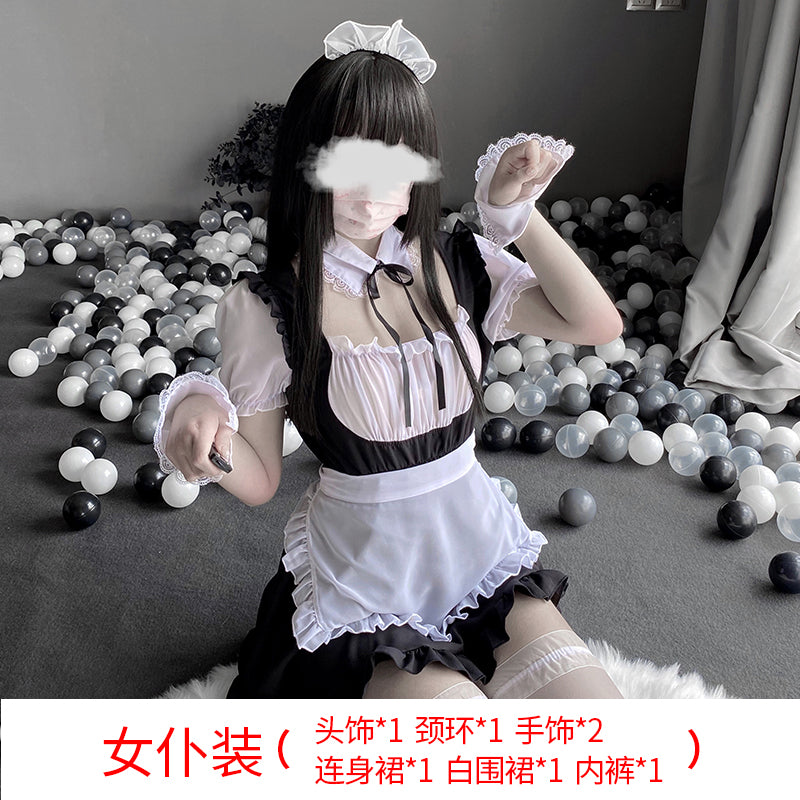 BT2454-情趣內衣黑白圍裙女傭女傭裝可愛性感連體長裙