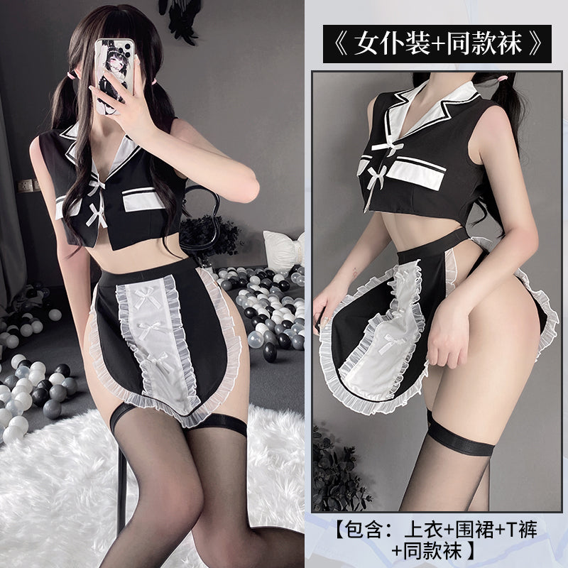 BT2578-情趣內衣性感激情免脫女僕裝圍裙蕾絲系帶制服騷套裝
